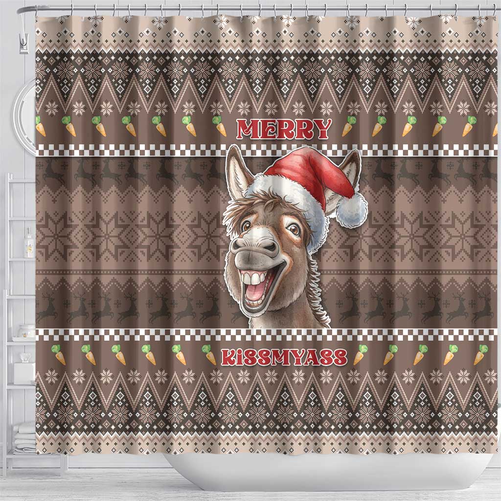 Donkey Christmas Shower Curtain Merry Kiss My Ass - Wonder Print Shop