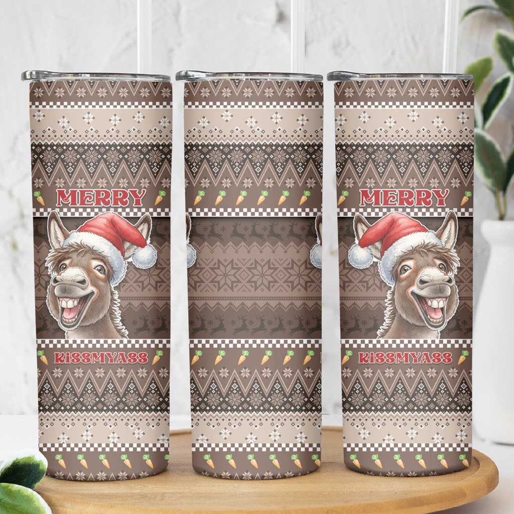 Donkey Christmas Skinny Tumbler Merry Kiss My Ass - Wonder Print Shop