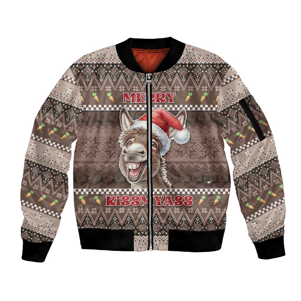Donkey Christmas Sleeve Zip Bomber Jacket Merry Kiss My Ass - Wonder Print Shop