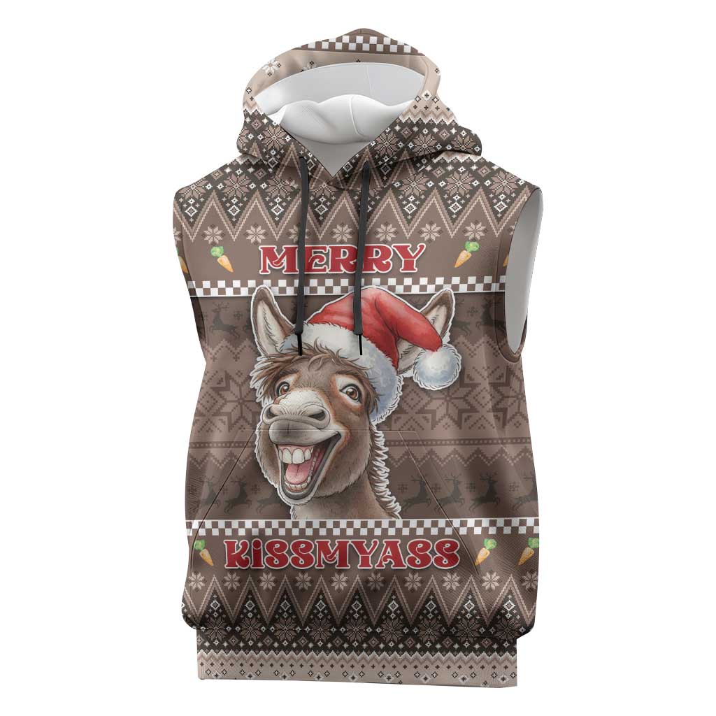 Donkey Christmas Sleeveless Hoodie Merry Kiss My Ass - Wonder Print Shop