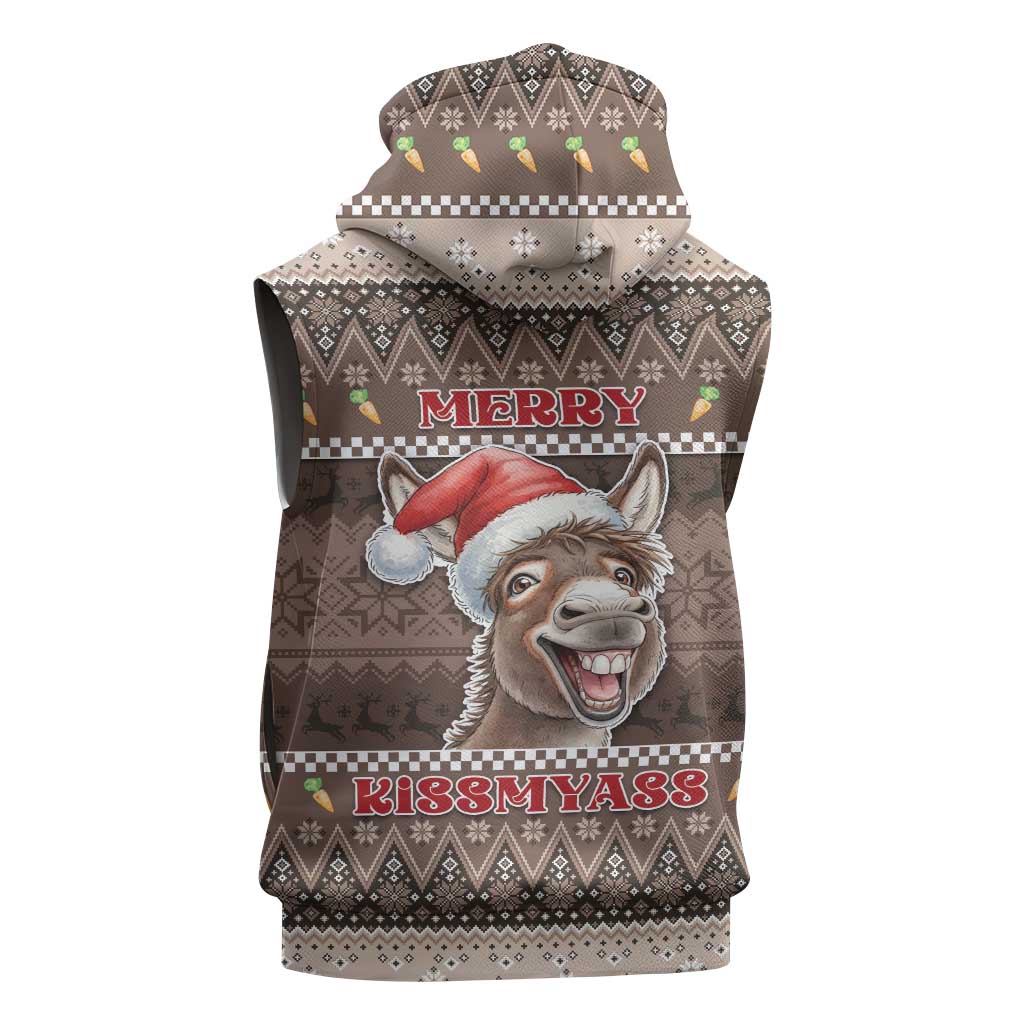 Donkey Christmas Sleeveless Hoodie Merry Kiss My Ass - Wonder Print Shop