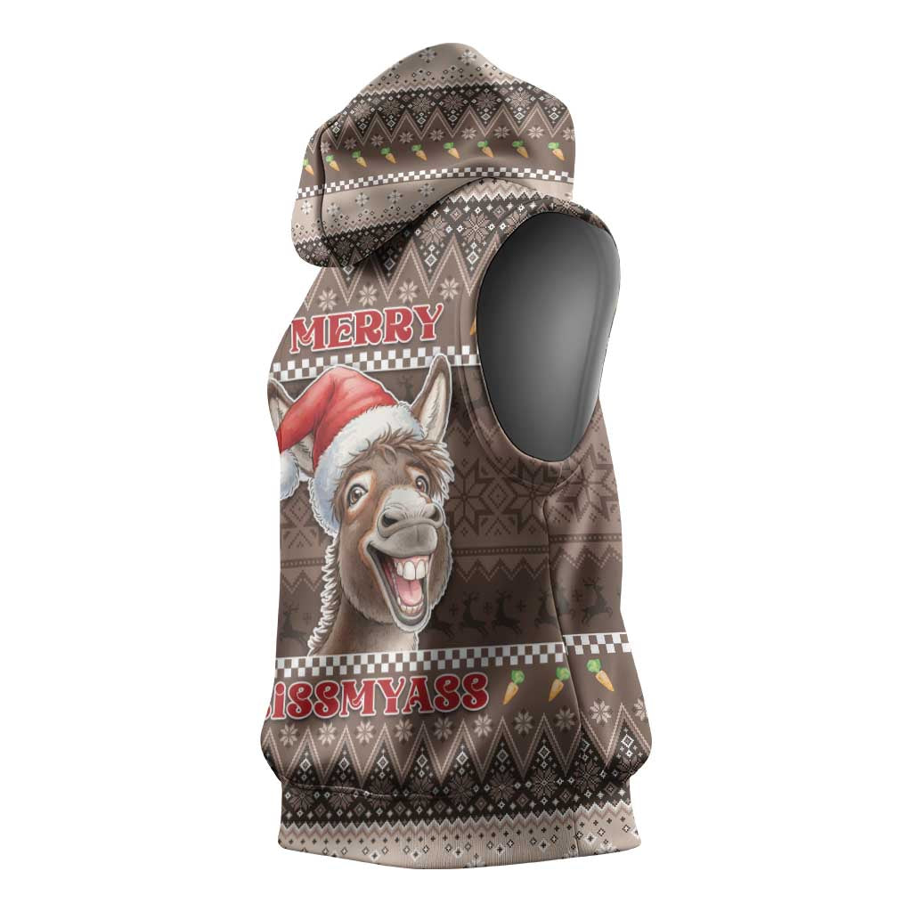 Donkey Christmas Sleeveless Hoodie Merry Kiss My Ass - Wonder Print Shop