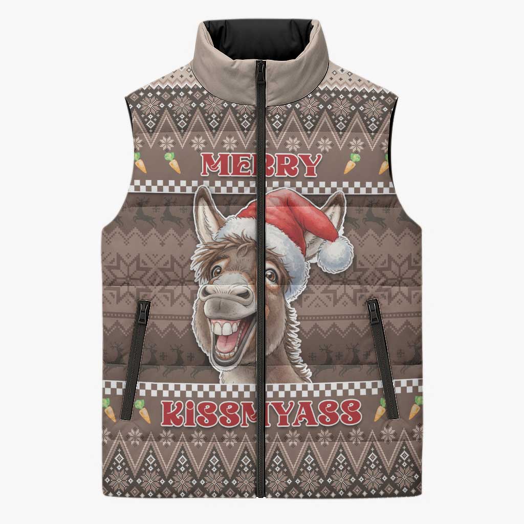 Donkey Christmas Sleeveless Puffer Jacket Merry Kiss My Ass - Wonder Print Shop