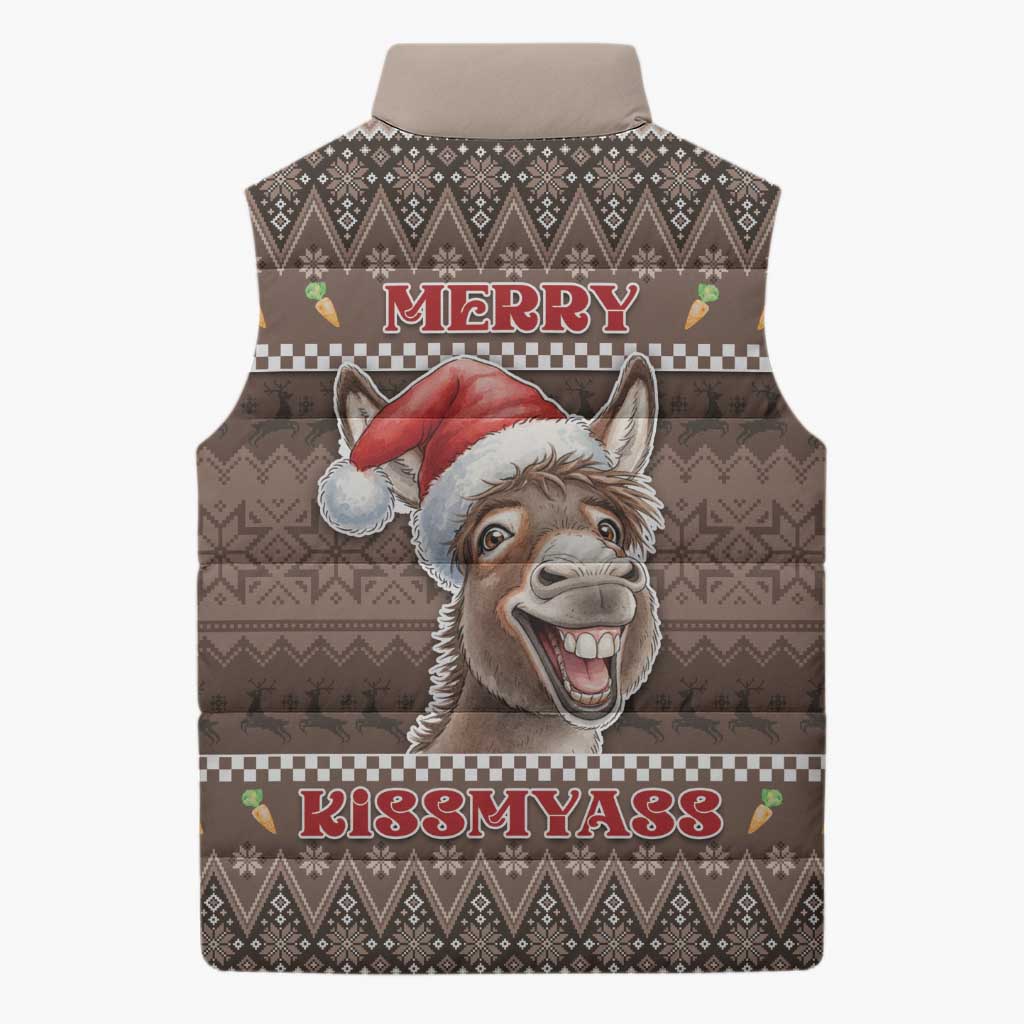 Donkey Christmas Sleeveless Puffer Jacket Merry Kiss My Ass - Wonder Print Shop