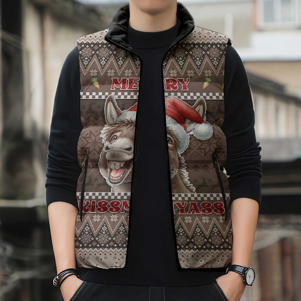 Donkey Christmas Sleeveless Puffer Jacket Merry Kiss My Ass - Wonder Print Shop