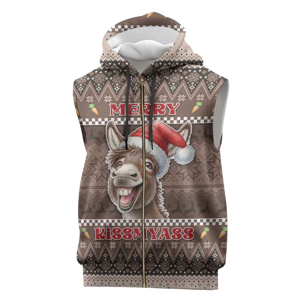 Donkey Christmas Sleeveless Zip Hoodie Merry Kiss My Ass - Wonder Print Shop