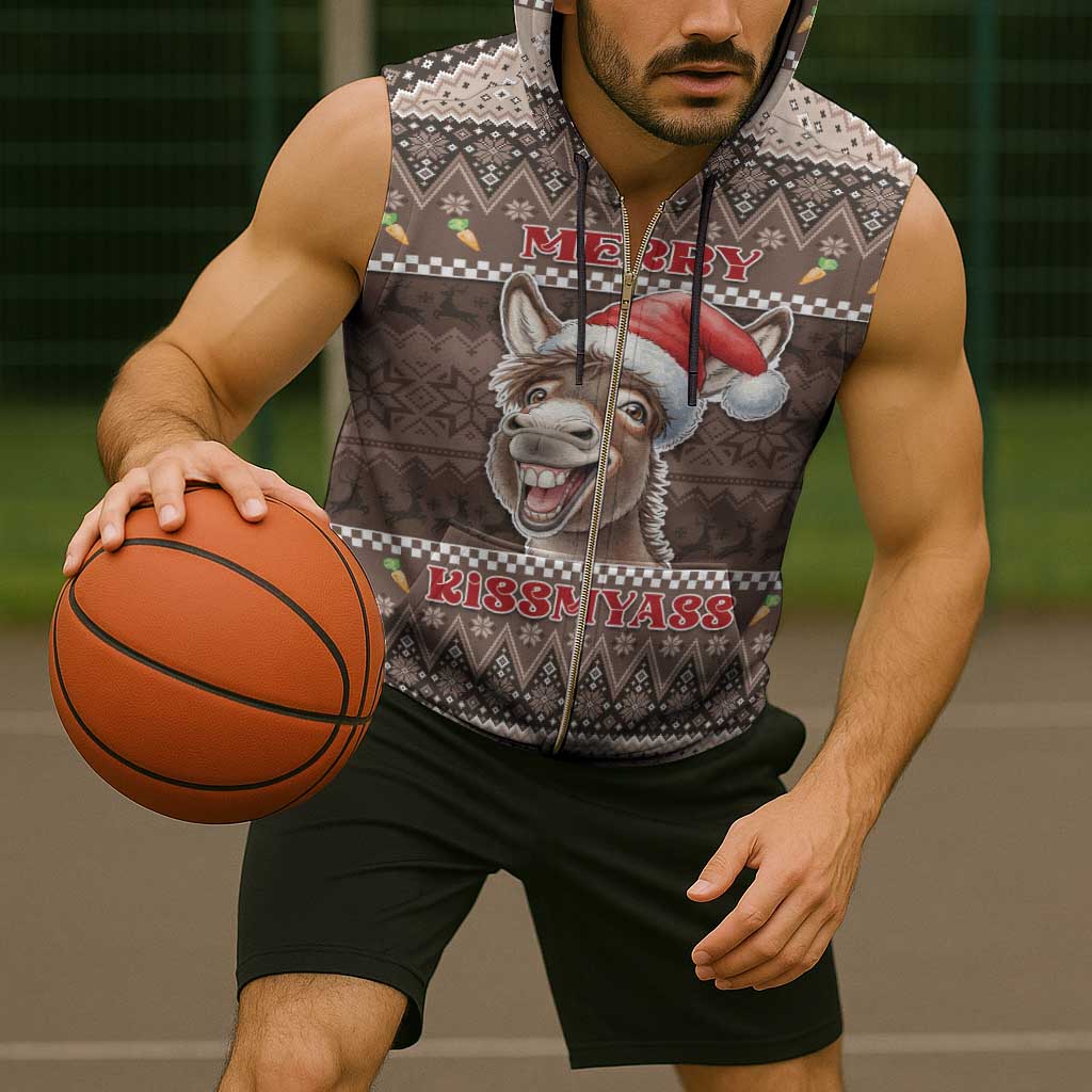 Donkey Christmas Sleeveless Zip Hoodie Merry Kiss My Ass - Wonder Print Shop