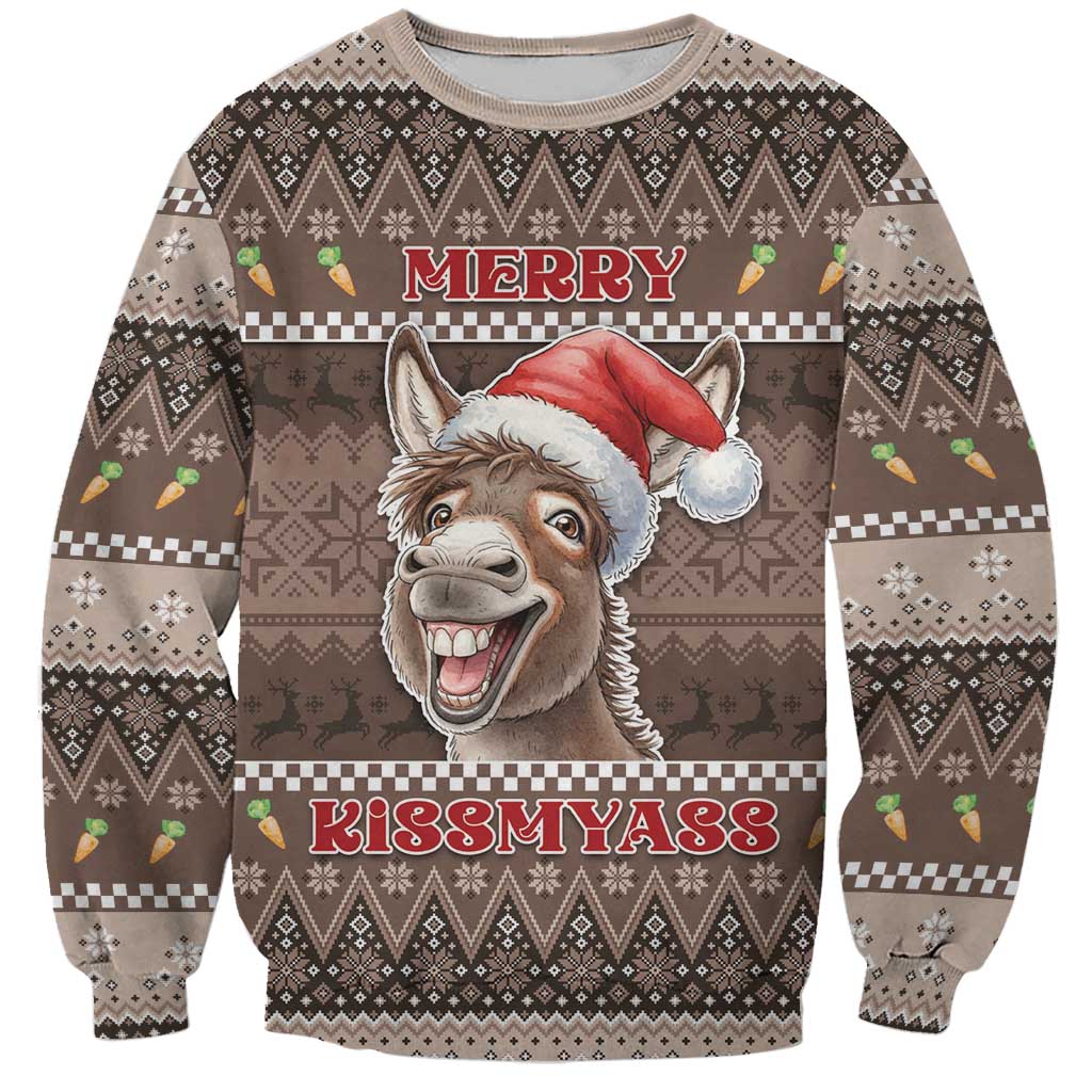 Donkey Christmas Sweatshirt Merry Kiss My Ass - Wonder Print Shop