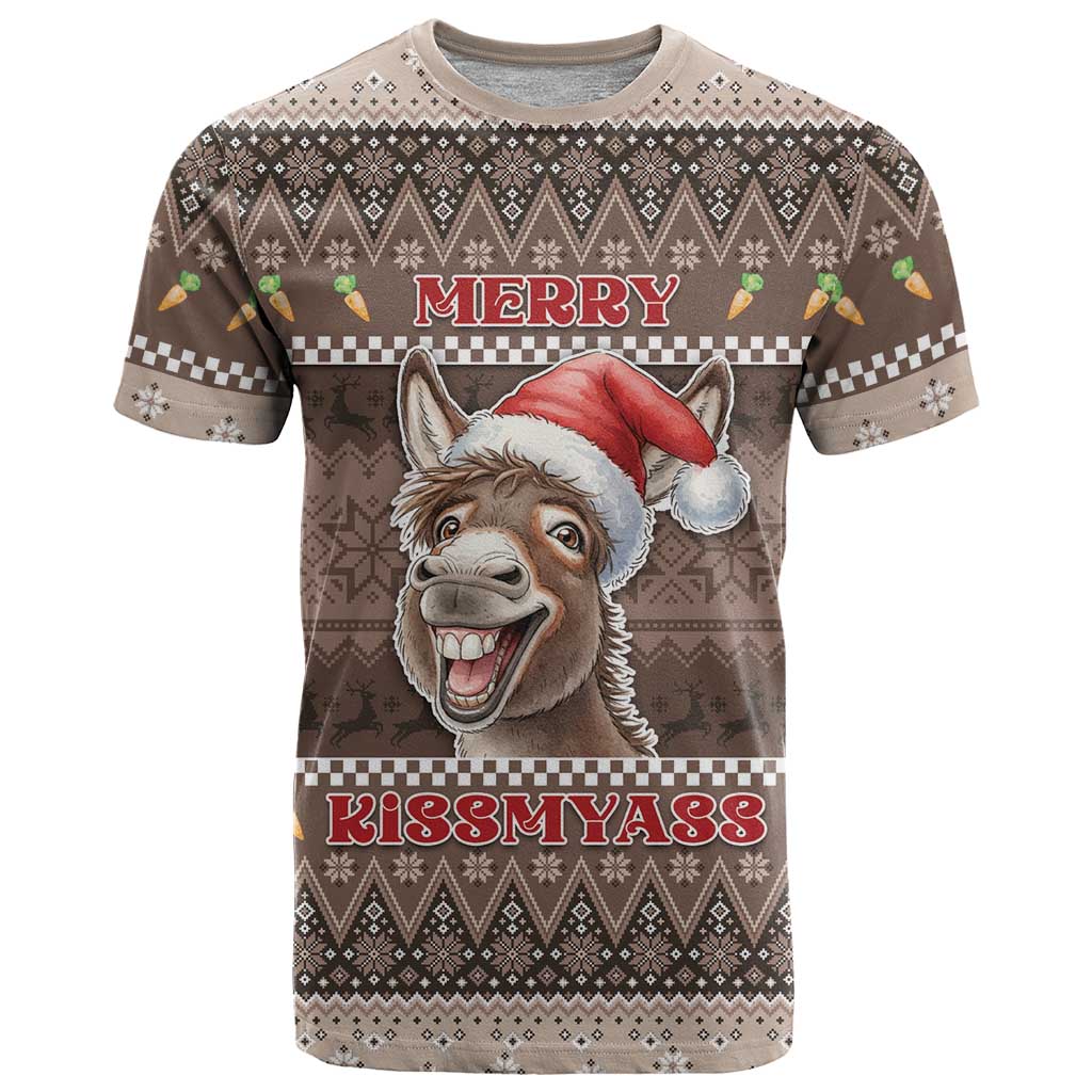 Donkey Christmas T Shirt Merry Kiss My Ass - Wonder Print Shop