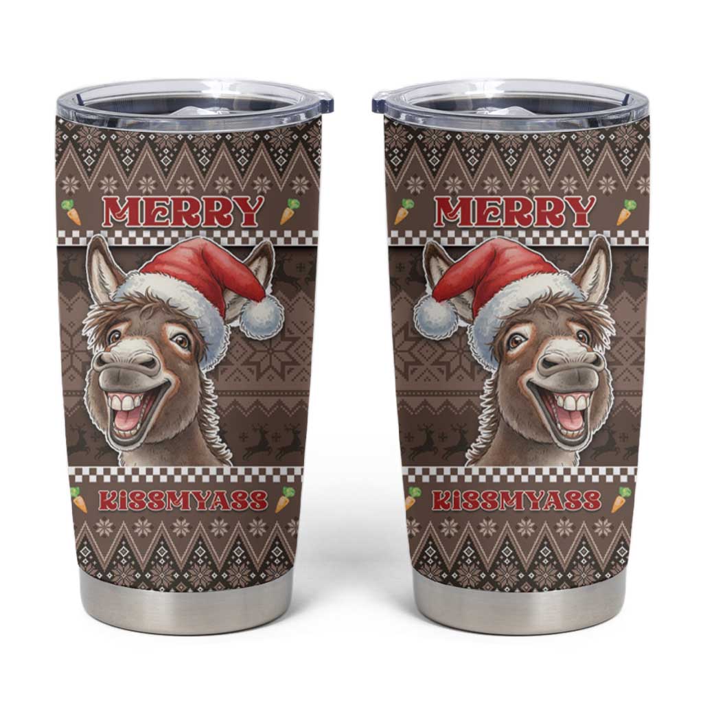 Donkey Christmas Tumbler Cup Merry Kiss My Ass - Wonder Print Shop