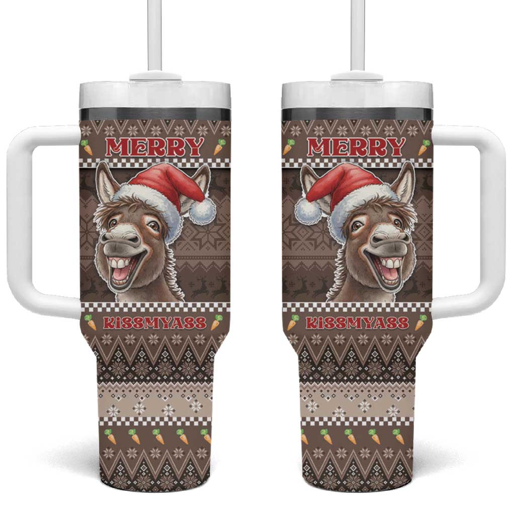 Donkey Christmas Tumbler With Handle Merry Kiss My Ass - Wonder Print Shop