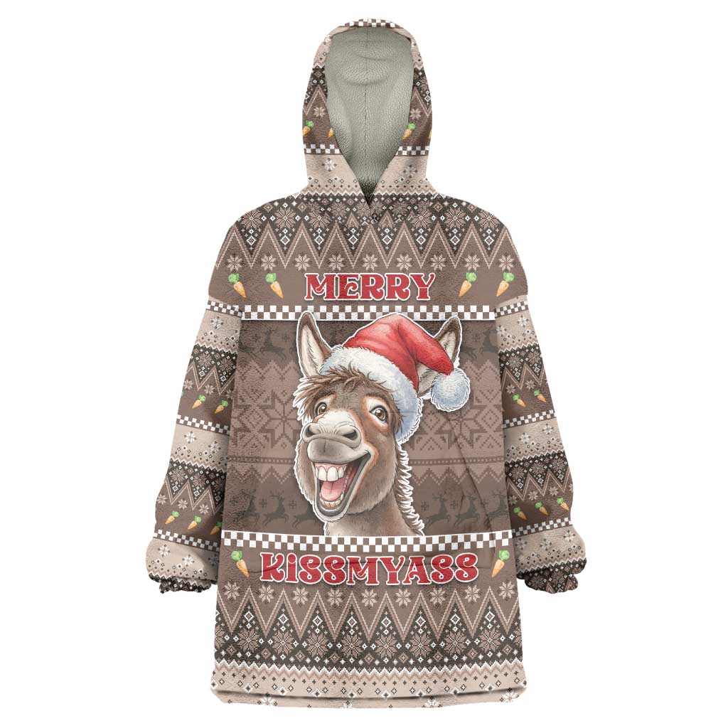 Donkey Christmas Wearable Blanket Hoodie Merry Kiss My Ass - Wonder Print Shop