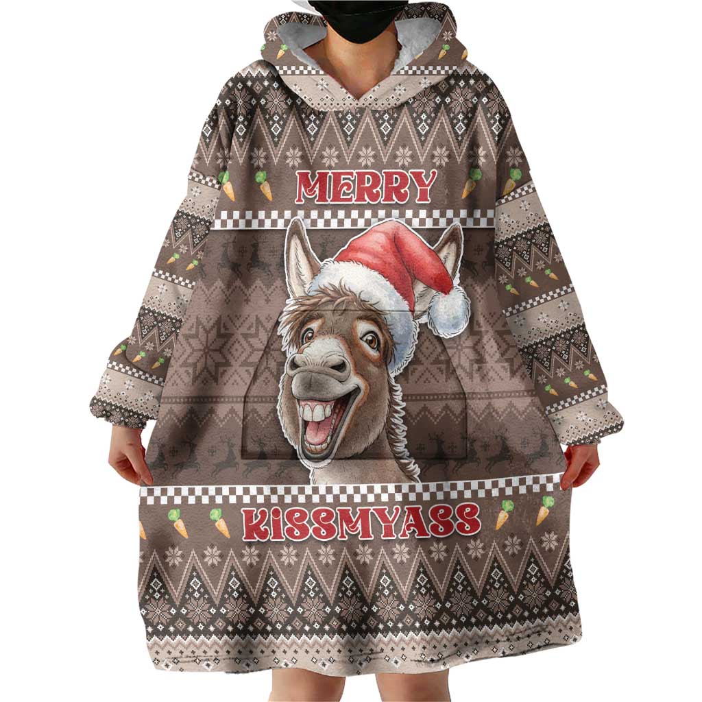 Donkey Christmas Wearable Blanket Hoodie Merry Kiss My Ass - Wonder Print Shop
