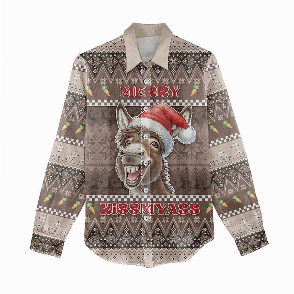 Donkey Christmas Women Casual Shirt Merry Kiss My Ass - Wonder Print Shop