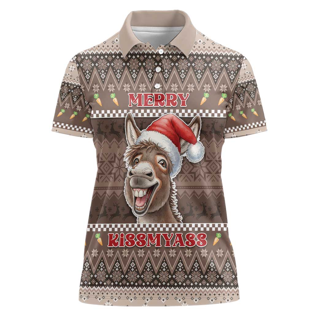Donkey Christmas Women Polo Shirt Merry Kiss My Ass - Wonder Print Shop