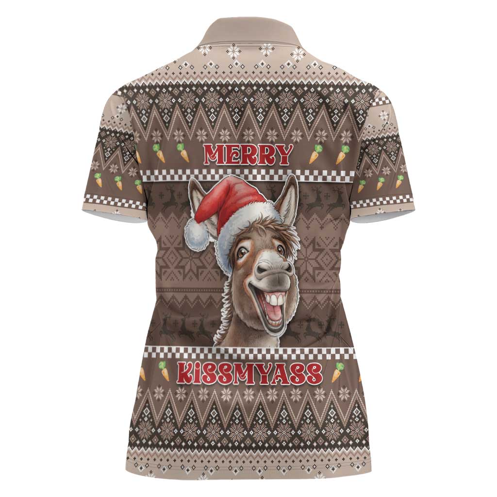 Donkey Christmas Women Polo Shirt Merry Kiss My Ass - Wonder Print Shop