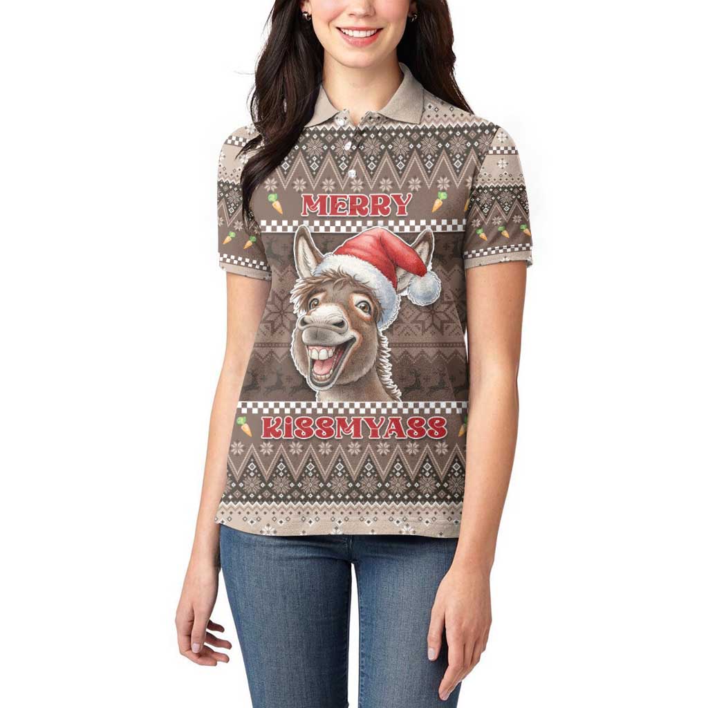 Donkey Christmas Women Polo Shirt Merry Kiss My Ass - Wonder Print Shop