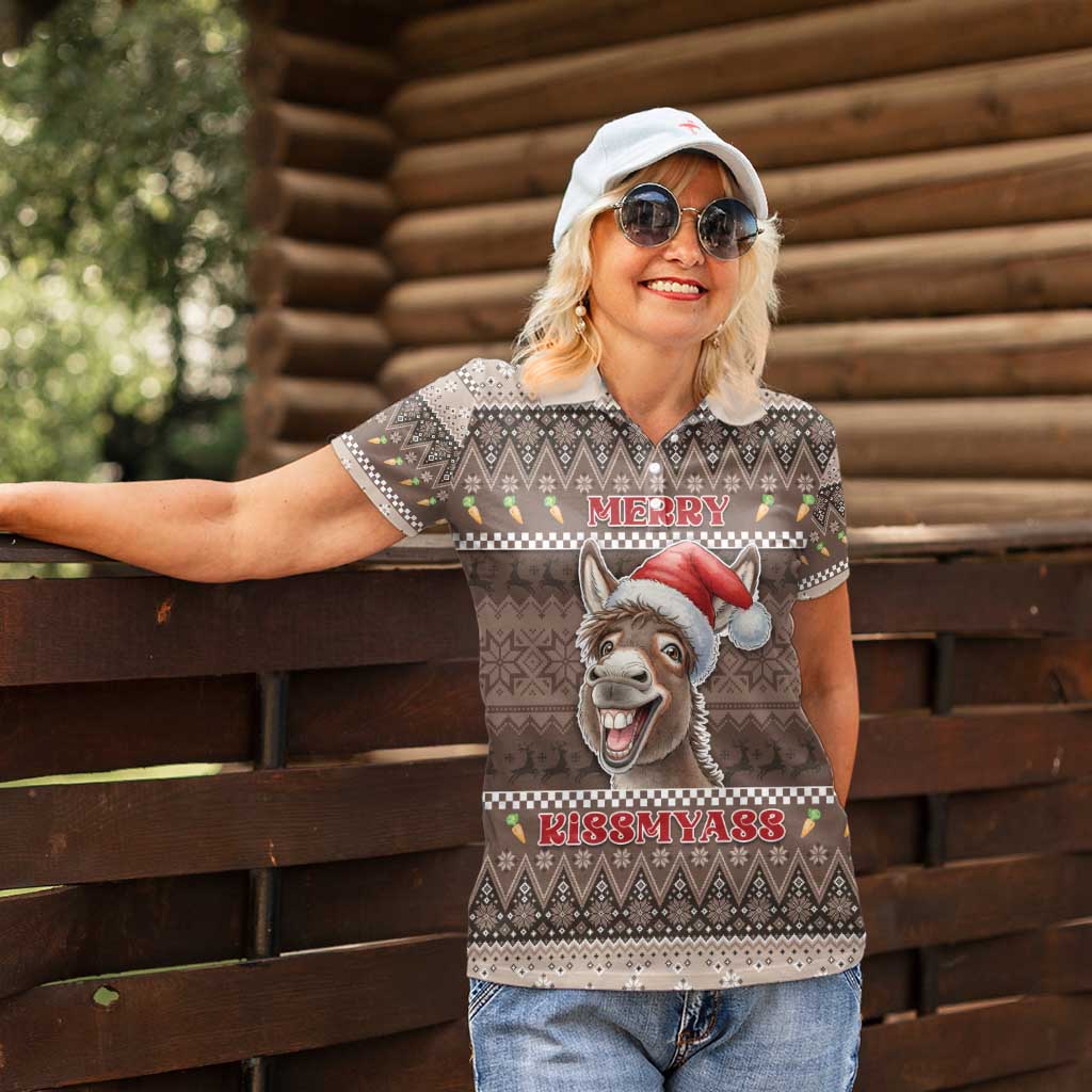 Donkey Christmas Women Polo Shirt Merry Kiss My Ass - Wonder Print Shop