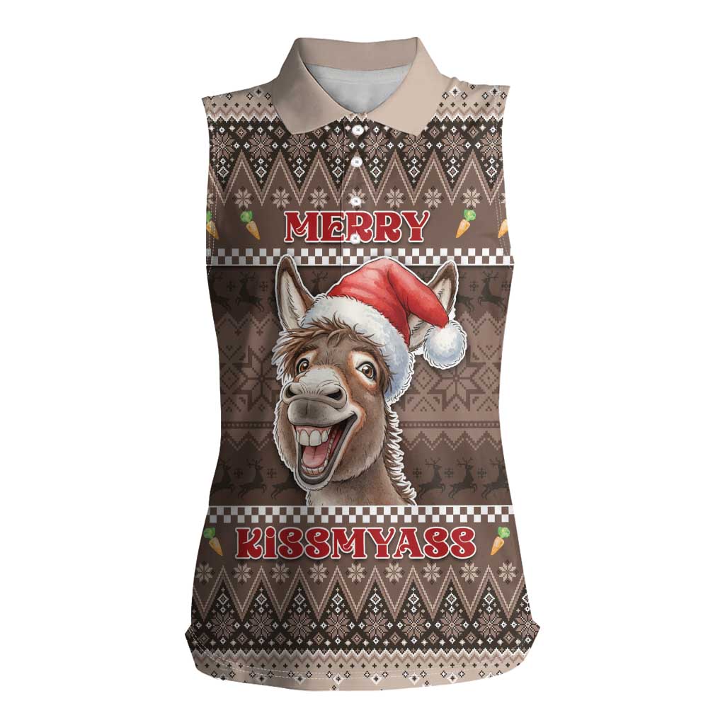 Donkey Christmas Women Sleeveless Polo Shirt Merry Kiss My Ass - Wonder Print Shop
