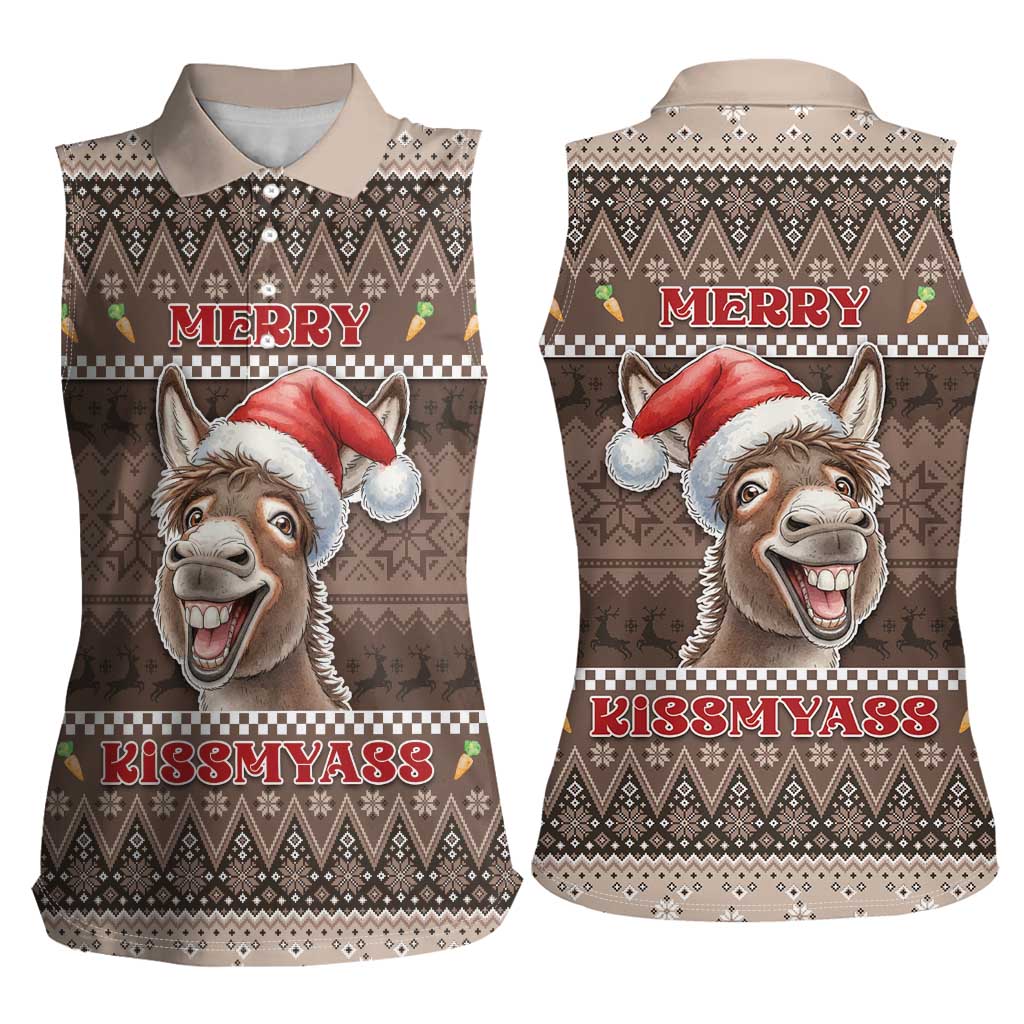Donkey Christmas Women Sleeveless Polo Shirt Merry Kiss My Ass - Wonder Print Shop