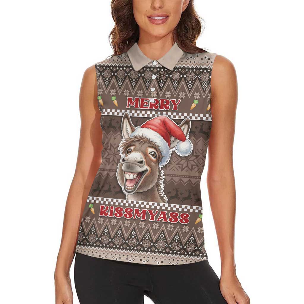 Donkey Christmas Women Sleeveless Polo Shirt Merry Kiss My Ass - Wonder Print Shop