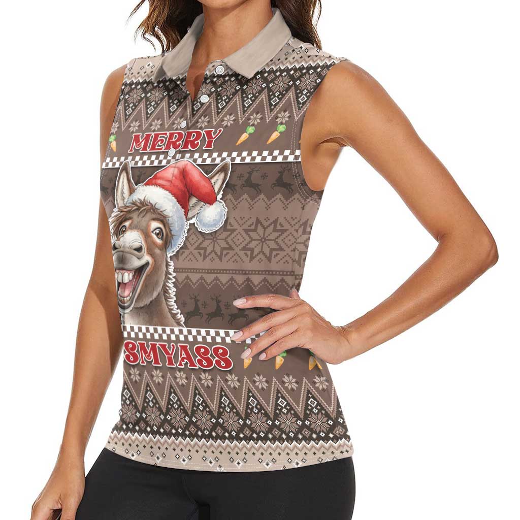 Donkey Christmas Women Sleeveless Polo Shirt Merry Kiss My Ass - Wonder Print Shop