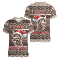 Donkey Christmas Women V-Neck T-Shirt Merry Kiss My Ass - Wonder Print Shop