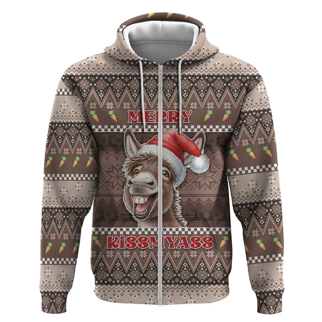 Donkey Christmas Zip Hoodie Merry Kiss My Ass - Wonder Print Shop