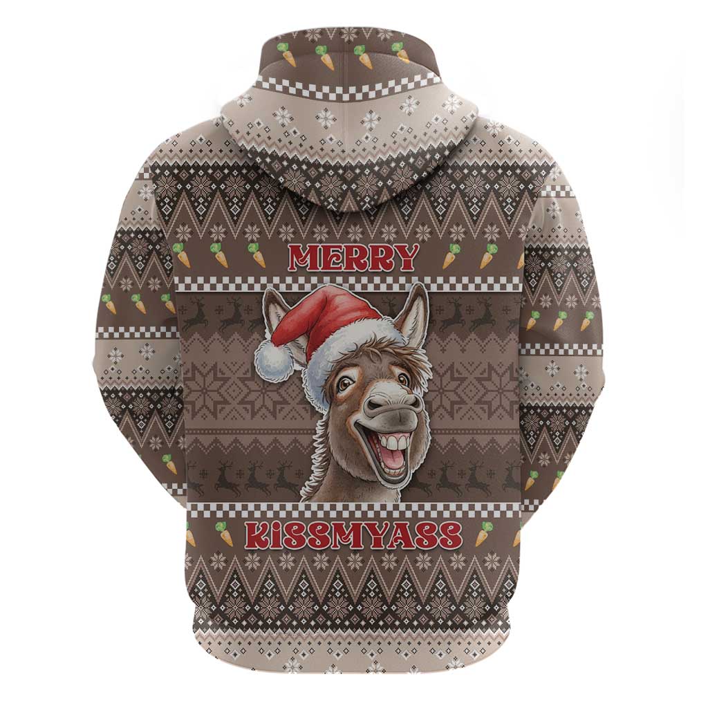 Donkey Christmas Zip Hoodie Merry Kiss My Ass - Wonder Print Shop