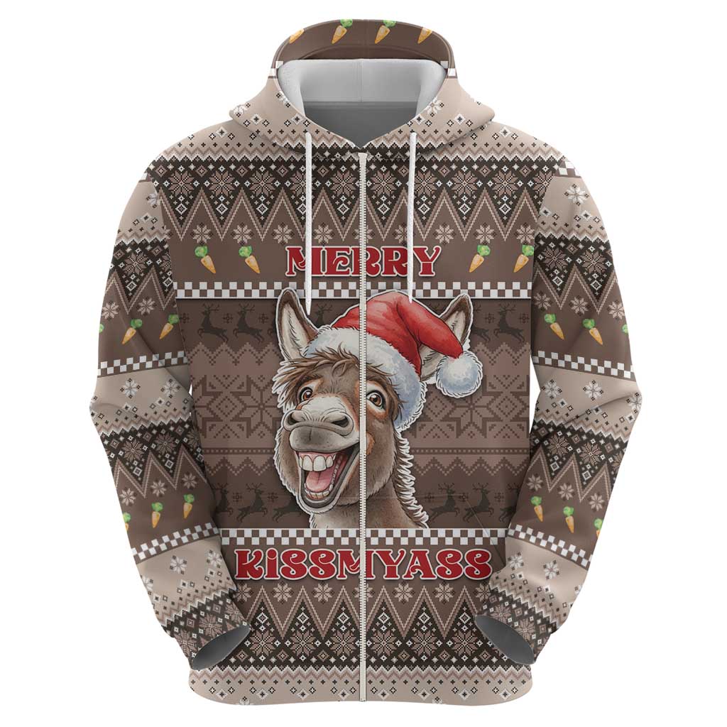 Donkey Christmas Zip Hoodie Merry Kiss My Ass - Wonder Print Shop
