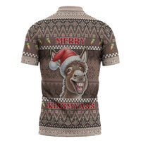 Donkey Christmas Zipper Polo Shirt Merry Kiss My Ass - Wonder Print Shop