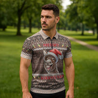 Donkey Christmas Zipper Polo Shirt Merry Kiss My Ass - Wonder Print Shop
