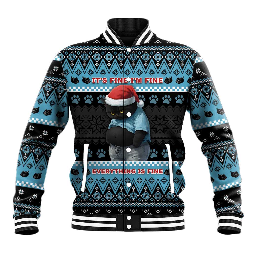 Cat Christmas Baseball Jacket It’s Fine I’m Fine Everything Is Fine - Wonder Print Shop