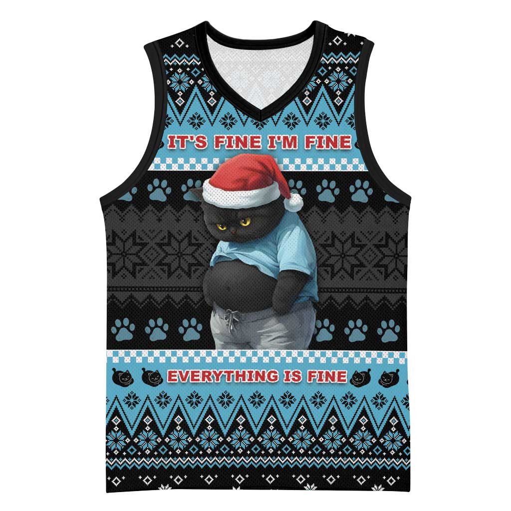 Cat Christmas Basketball Jersey It’s Fine I’m Fine Everything Is Fine - Wonder Print Shop