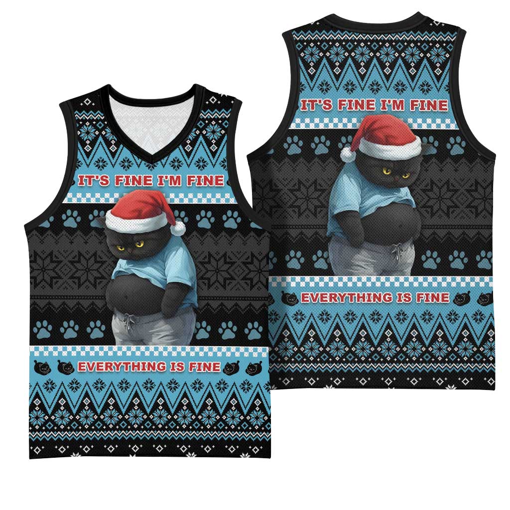Cat Christmas Basketball Jersey It’s Fine I’m Fine Everything Is Fine - Wonder Print Shop