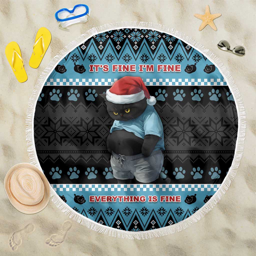 Cat Christmas Beach Blanket It’s Fine I’m Fine Everything Is Fine - Wonder Print Shop