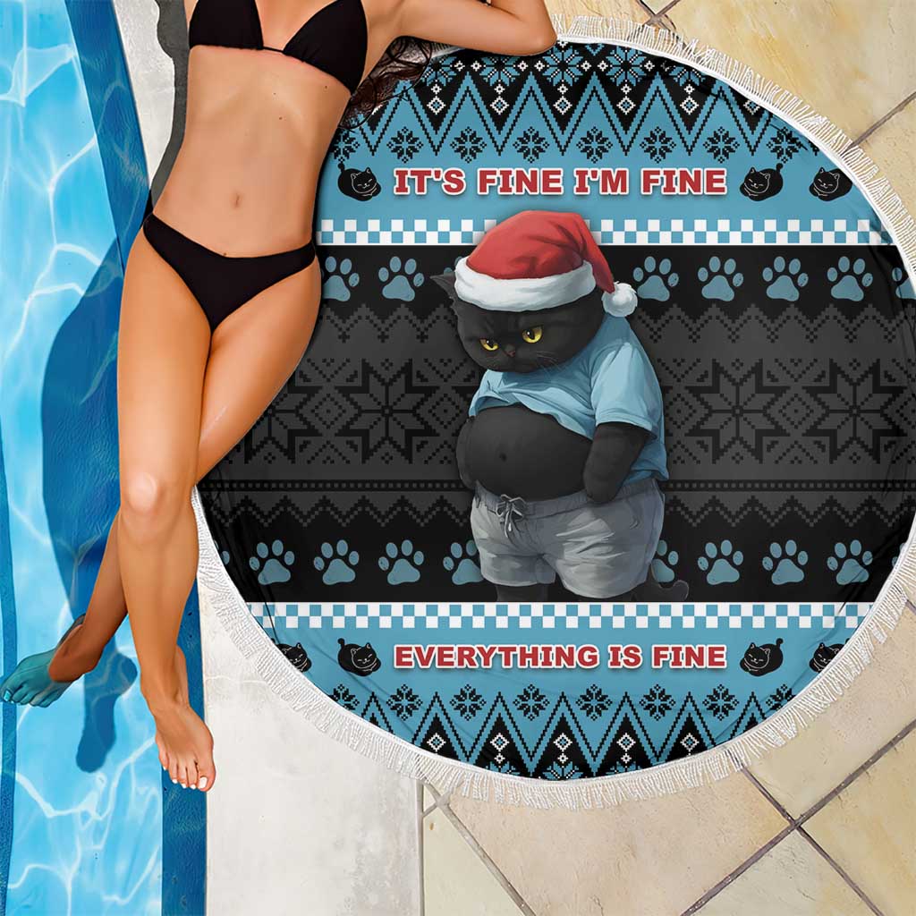 Cat Christmas Beach Blanket It’s Fine I’m Fine Everything Is Fine - Wonder Print Shop