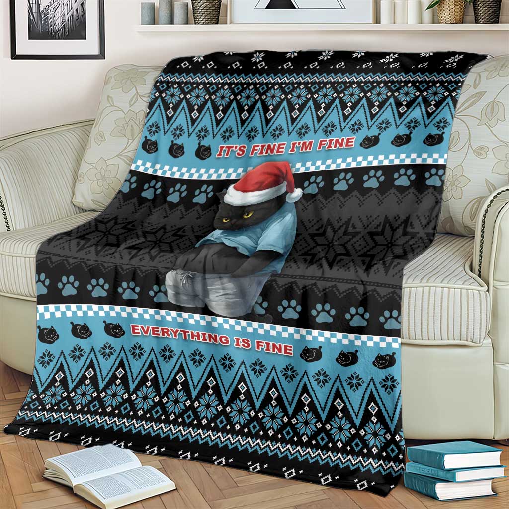 Cat Christmas Blanket It’s Fine I’m Fine Everything Is Fine - Wonder Print Shop