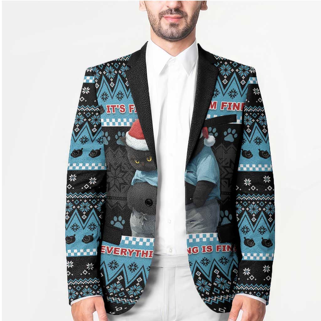 Cat Christmas Blazer It’s Fine I’m Fine Everything Is Fine - Wonder Print Shop