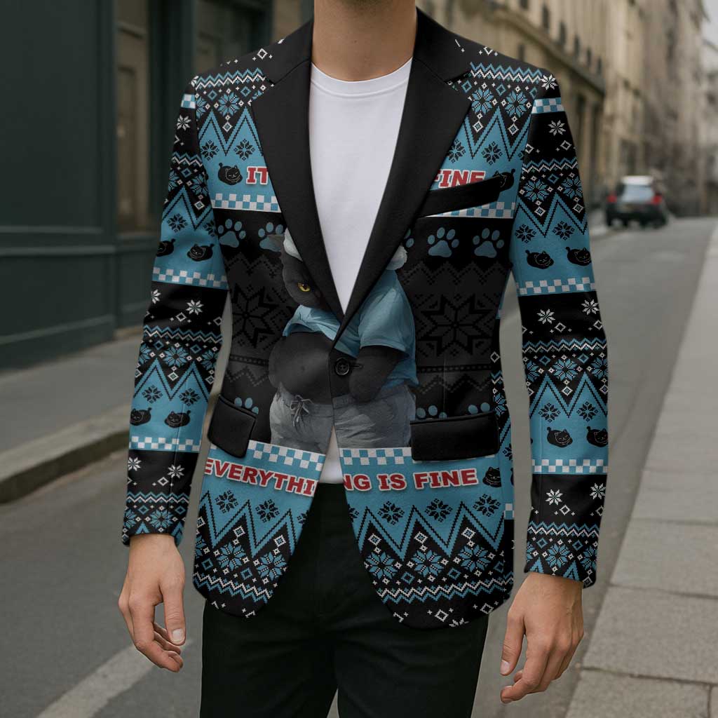 Cat Christmas Blazer It’s Fine I’m Fine Everything Is Fine - Wonder Print Shop