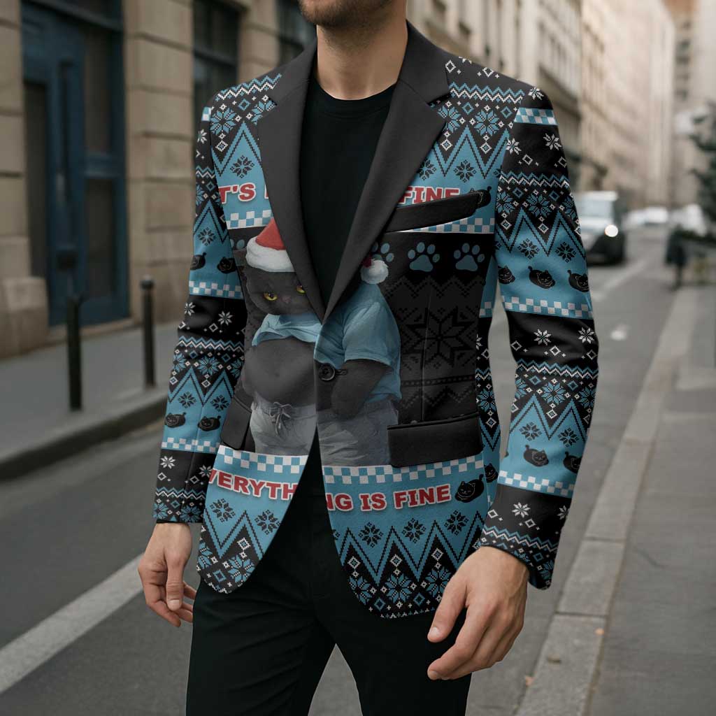Cat Christmas Blazer It’s Fine I’m Fine Everything Is Fine - Wonder Print Shop