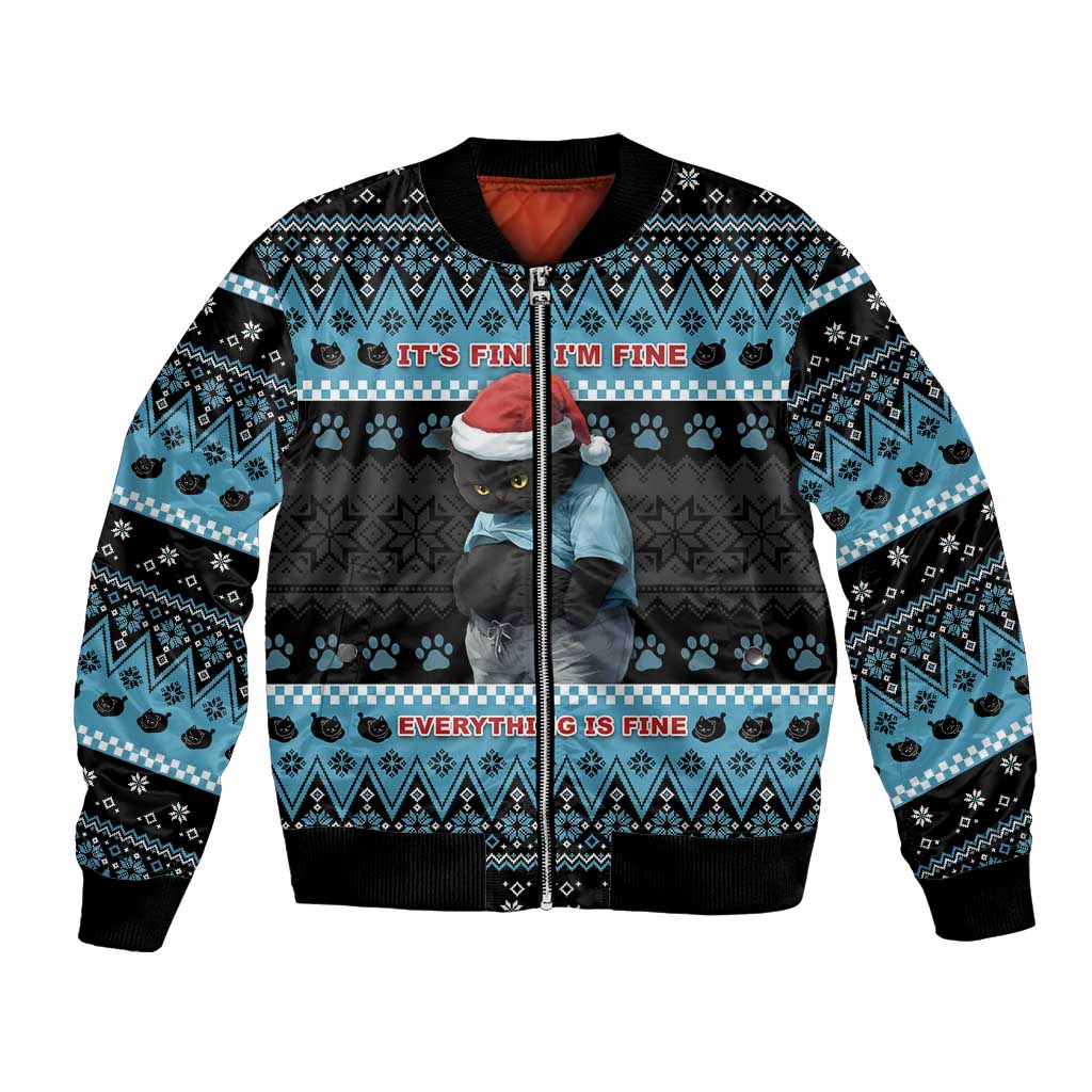 Cat Christmas Bomber Jacket It’s Fine I’m Fine Everything Is Fine - Wonder Print Shop