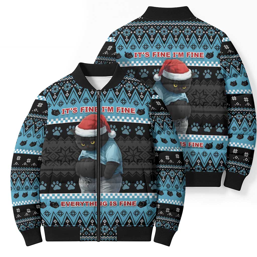 Cat Christmas Bomber Puffer Jacket It’s Fine I’m Fine Everything Is Fine - Wonder Print Shop