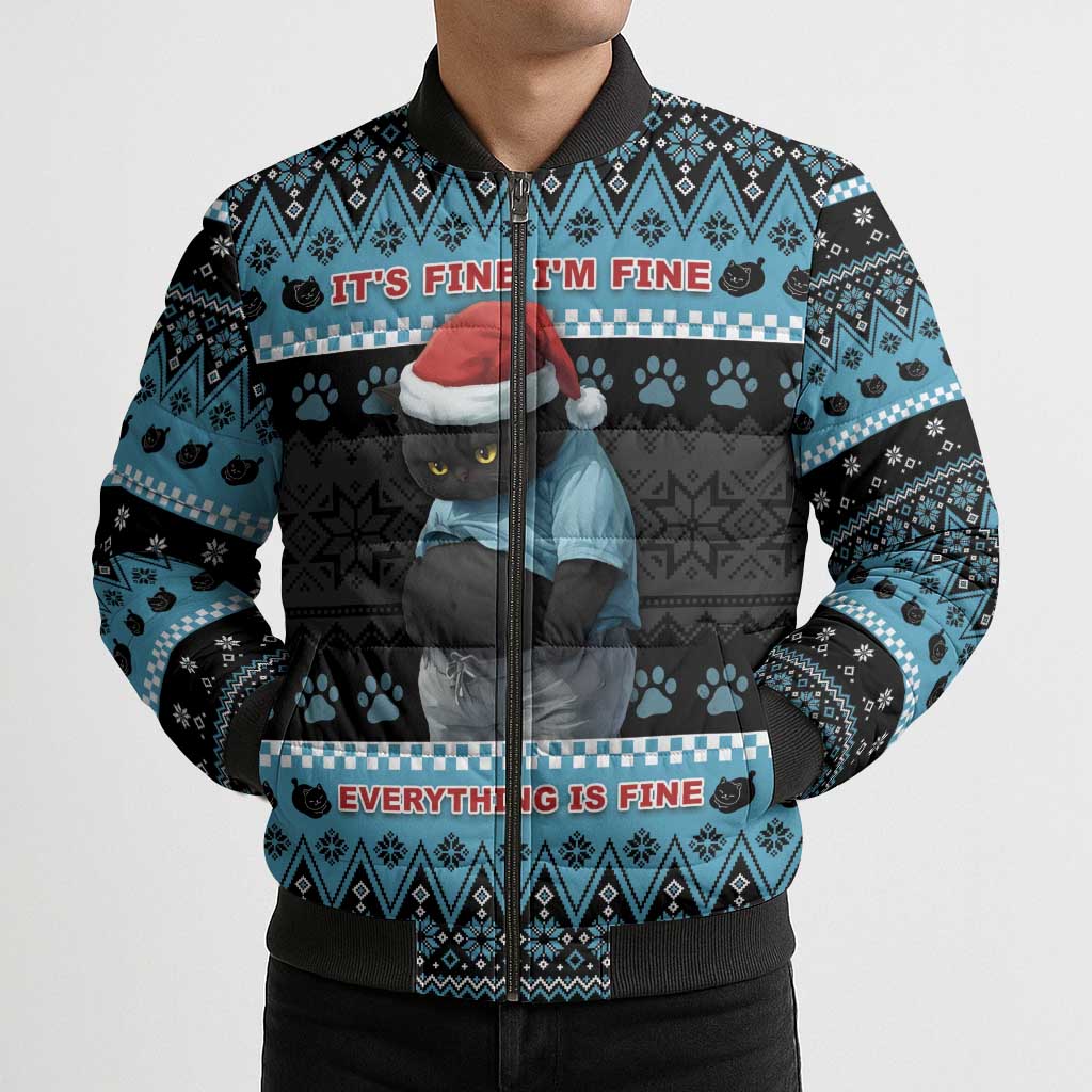 Cat Christmas Bomber Puffer Jacket It’s Fine I’m Fine Everything Is Fine - Wonder Print Shop