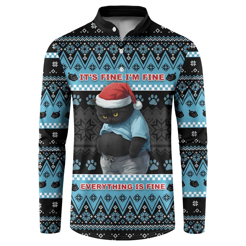 Cat Christmas Button Sweatshirt It’s Fine I’m Fine Everything Is Fine - Wonder Print Shop