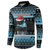 Cat Christmas Button Sweatshirt It’s Fine I’m Fine Everything Is Fine - Wonder Print Shop
