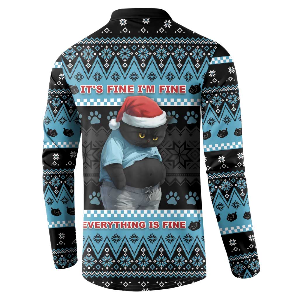Cat Christmas Button Sweatshirt It’s Fine I’m Fine Everything Is Fine - Wonder Print Shop