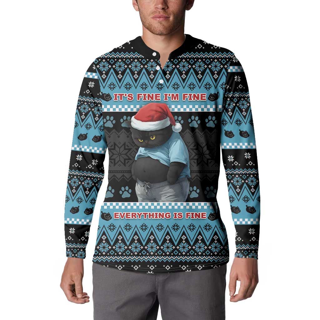 Cat Christmas Button Sweatshirt It’s Fine I’m Fine Everything Is Fine - Wonder Print Shop