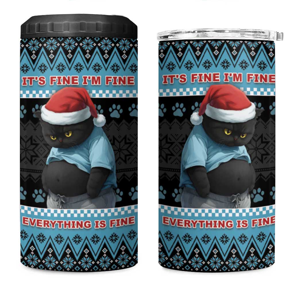 Cat Christmas 4 in 1 Can Cooler Tumbler It’s Fine I’m Fine Everything Is Fine - Wonder Print Shop