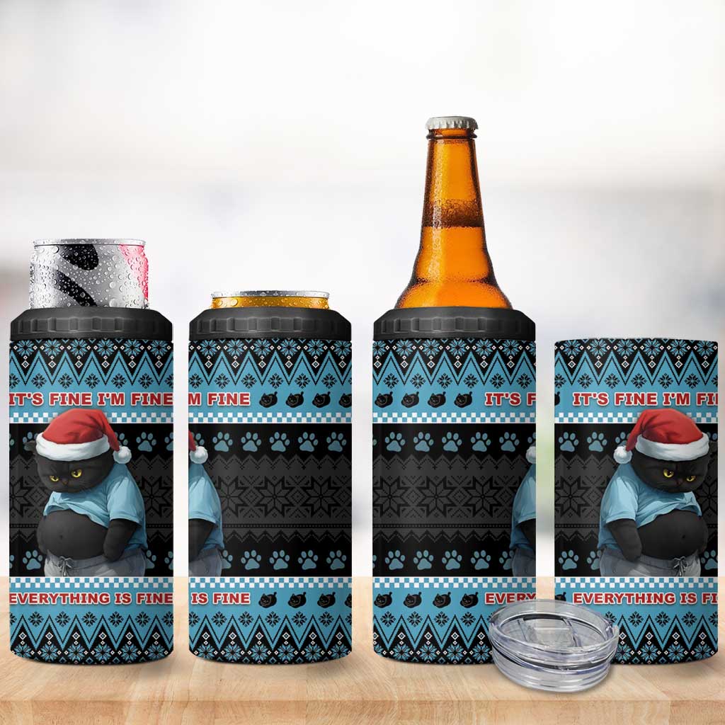 Cat Christmas 4 in 1 Can Cooler Tumbler It’s Fine I’m Fine Everything Is Fine - Wonder Print Shop
